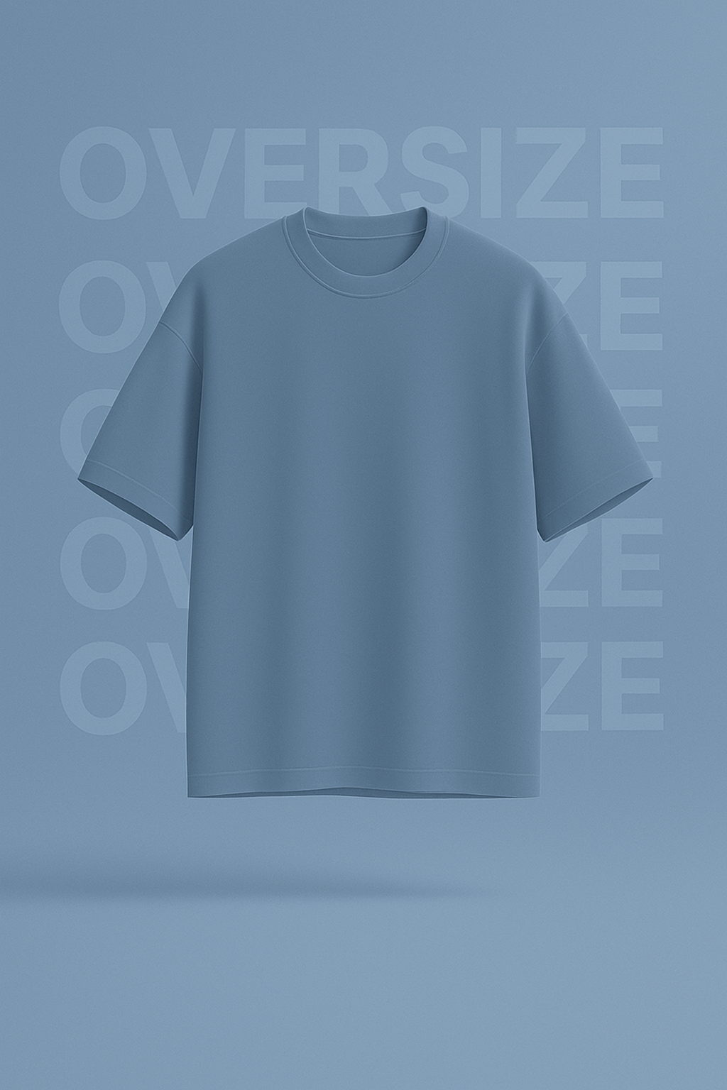 Blue t-shirt on a blue background with 'Oversize' text.
